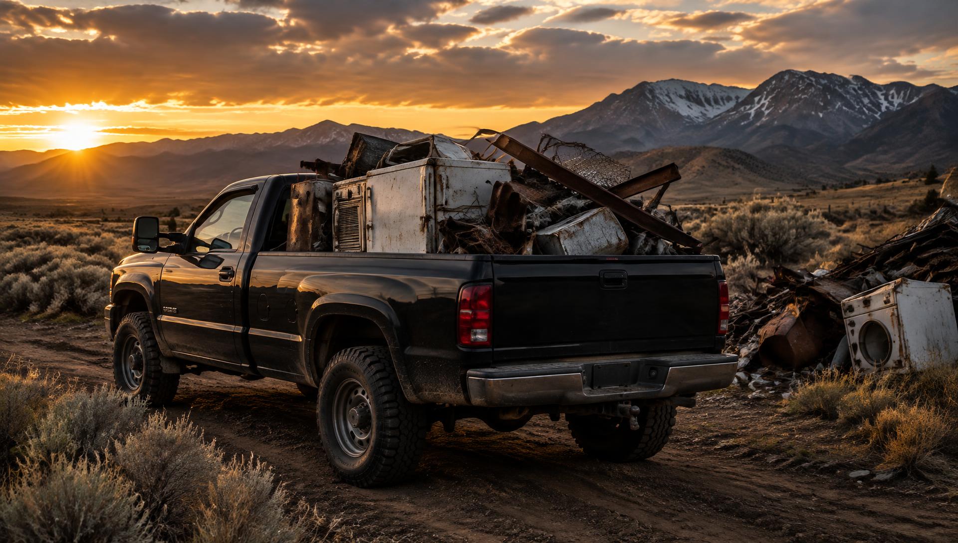 Truck loaded with junk in the Idaho high desert
